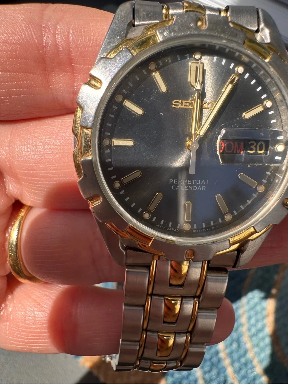 Seiko Men’s Watch Two-Tone Black Dial Perpetual Calendar Wristwatch Stainless